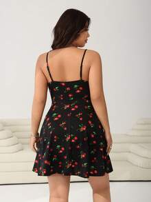 Solflare Vestido de tirantes con vuelo y estampado de cerezas, talle ceñido en la cintura, corte evasé, adecuado para primavera y verano, vestido de playa, vestido bohemio para vacaciones, vestido con corpiño - Multicolor - Ver 2