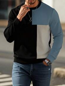 Manfinity CasualCool Men's Casual Loose Fit Colorblock Crew Neck Long Sleeve Sweatshirt, Autumn/Winter Men Turtleneck Shirts Men Full Sleeve Tshirt Men Shirts Colorblock Mock Neck Men Old Money,Daily Leisure, Weekend Trips, Outdoor Activities, Travel Expeditions, Relaxed Work Environments Or Semi-Formal Occasions, Boyfriend/Husband Gift, Anniversary /Birthday Gift Party Christmas New Years