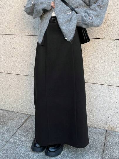 FRIFUL 女士休闲纯色直筒半身裙，秋季