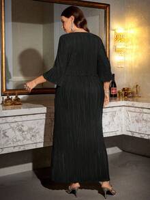 Reflora Đầm dài thanh lịch cổ tròn màu trơn cỡ lớn rộng rãi - màu đen - Xem 2