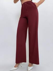 Aloruh Women's Minimalist Backless Halter Top And Long Pants Set, Suitable For Commuting, Summer - Burgundy - View 3