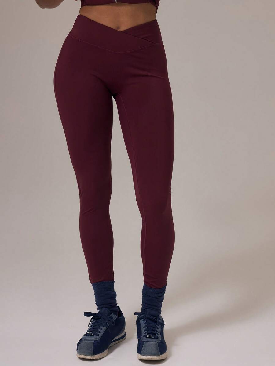 Musera Sport 运动交叉腰带紧身裤套装(仅下装)冬季运动服 健身房锻炼 - 酒紅色 - 查看 1