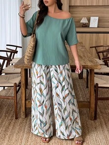 Weeklong Bộ đồ đi làm thường ngày rộng rãi, chất liệu vải lanh 2 mảnh họa tiết hoa nhiều màu sắc, dáng rộng, không đối xứng, dành cho nữ, mùa xuân/hè - màu xanh lá - Xem 4