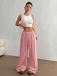 Flirla Women's Super Low Rise Casual Cotton Straight Leg Pants Fall Cloth For Women - Pink - View 6