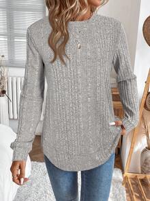 EMERY ROSE Áo nỉ nữ tay dài cổ tròn màu trơn, kiểu dáng thường ngày. - Màu Xám nhạt - Xem 3