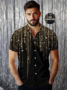 Manfinity AFTRDRK Men's Graphic Print Front Button Casual Fashion Short Sleeve Shirt - Gold - View 6