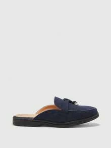 CUCCOO BIZCHIC Sandal Selop Datar Wanita, Sepatu Mules Kasual Minimalis Warna Polos untuk Musim Semi - Navy Blue - View 2