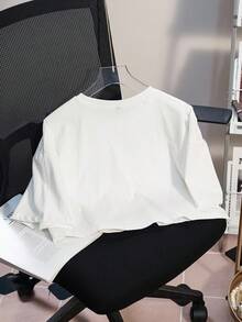 Betty Boop x SHEIN Áo thun cổ tròn tay ngắn họa tiết da báo và chữ dành cho nữ - trắng - Xem 2