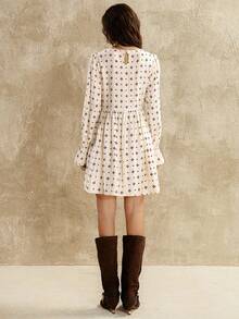 Florisole Vestido mini de manga larga con cuello redondo y estilo de muñeca para mujer