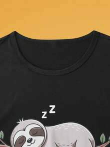 Notgurli 1pc Men's Cute Animal & Letter Print Base Layer Top - Black - View 3