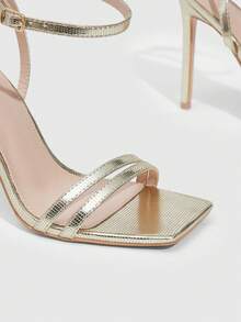 CUCCOO SZL Sandalias de tacón alto con diseño de hebilla y punta cuadrada para uso diario - Dorado - Ver 4