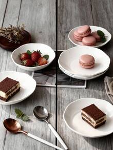 4pcs 8-Inch Wavy Rim Ceramic Salad Plates, Solid White Minimalist Style, Suitable For Home Dining, Easy To Clean And Stack - White - View 7