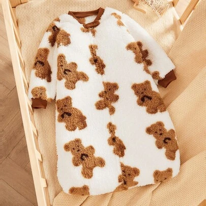 Cozy Pixies 1 Saco de dormir para bebé, saco de dormir con estampado de oso de terciopelo grueso y de doble cara con mangas largas.
