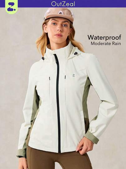 OutZeal Chaqueta exterior resistente al agua y al viento con bolsillo con cremallera y bloques de color para mujer, ideal para senderismo y camping en otoño e invierno