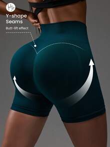 Slayform Short de sport sans couture taille haute pour femmes, convient pour l'entraînement quotidien. Short de sport sans couture avec contrôle du ventre, short de sport taille haute pour femmes - Vert sapin - Voir 1