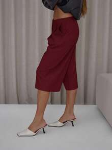 MUSERA Quần đùi dài dáng rộng cạp thấp xếp ly, thanh lịch, dễ thương, gợi cảm, phong cách đường phố, thích hợp cho buổi tối, ngày Valentine, mùa xuân, thường ngày, mùa hè. - Màu Đỏ Sâu - Xem 3