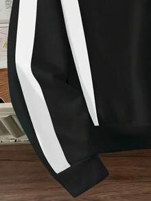 Claim Dot Áo hoodie dài tay thường ngày in chữ màu tương phản dành cho nam, viền bo gân - Đen và trắng - Xem 3