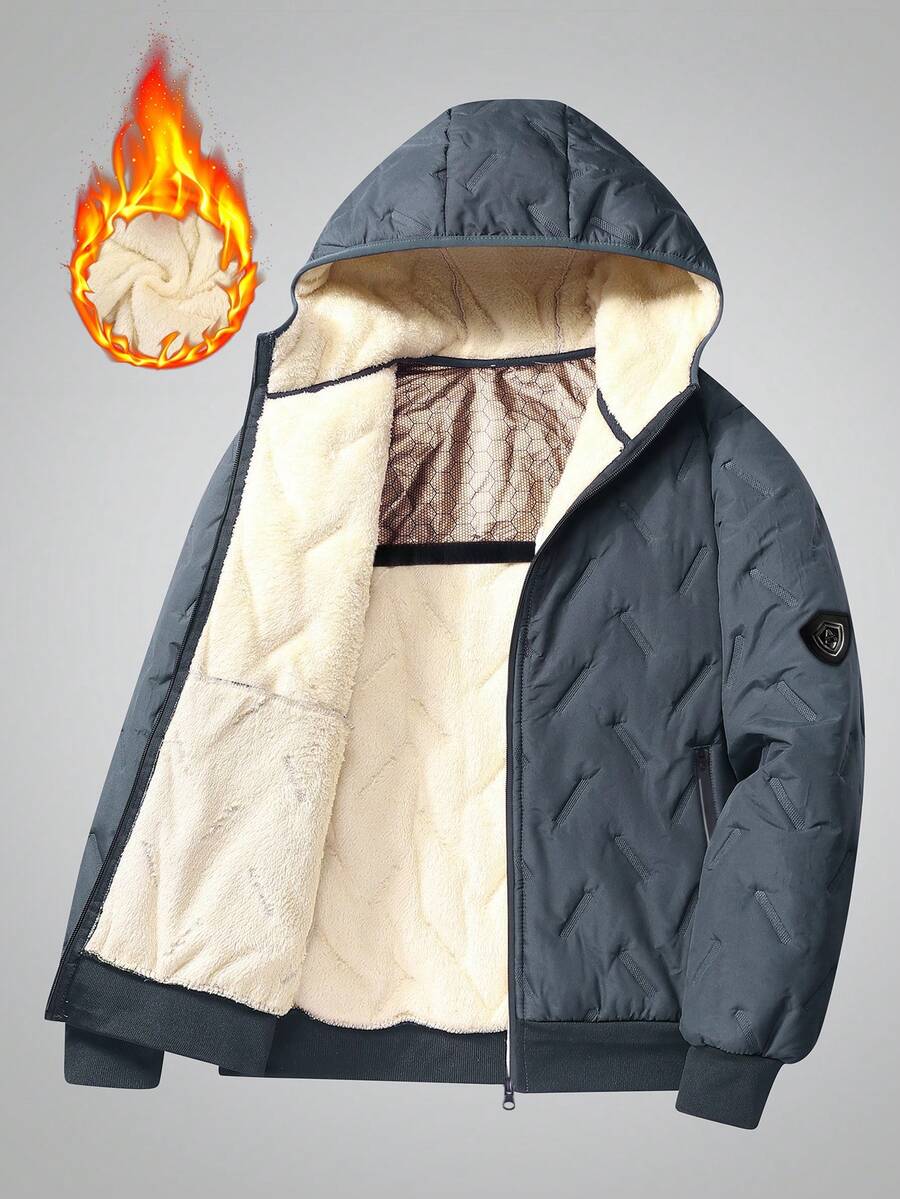 Manfinity Homme Áo khoác nỉ dài tay có mũ màu trơn dành cho nam, áo khoác mùa đông nam, áo khoác giữ ấm cho nam, áo khoác ngoài nam. - Xám - Xem 1