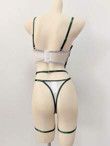 Flower Embroidery Hollow Out Sexy Lingerie Set For Going Out - Green - View 5