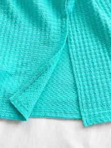 Soleia 女士休闲纯色纹理面料扭结前襟修身连衣裙，适合夏季度假 - 淺綠色 - 查看 7