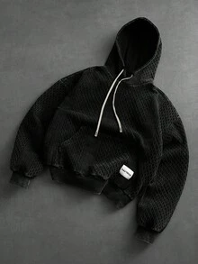 PAVTROS Pavtos 男士街头风棉质连帽衫，复古针织套头卫衣，纹理针织面料，休闲街头风，适合日常穿着、派对、假日，也可作为送给男友的礼物。男女皆宜的男士科技风纹理连帽衫，男士街头风黑色连帽衫，男士拉链连帽衫，街头风 - 黑色 - 查看 6