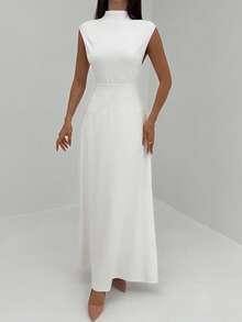 Aloruh 新款复古白色高领无袖系带A字连衣裙，显瘦 - 白色 - 查看 4
