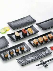 1pc/ 2Pcs New Matte Melamine Tray, Rectangular Sushi Plate, Plastic Tray, Black, Suitable For Tea Sets, Glassware, Candy, , Bread, Weddings, Banquets, Gifts, Birthdays, Tray, Dinnerware, Plates - Multicolor - View 2