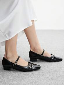 CUCCOO BIZCHIC 女士时尚百搭通勤简约搭扣平底鞋 - 黑色 - 查看 5