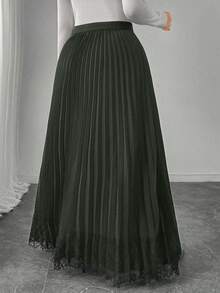 Modelyn Váy đi làm bằng ren xếp ly cỡ lớn thanh lịch, đa năng cho nữ - xanh quân đội - Xem 2