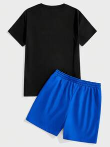 Manfinity LEGND Men's Casual Slogan Print T-Shirt And Shorts Set, Summer - Multicolor - View 3