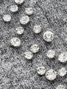 Maija Women's Elegant Gray Sequin Rhinestone Decor Sleeveless Loose Knit Vest Top,Summer Crystal Embellished Sweater Tank Top For Party Brunch,Casual Blouse - Grey - View 10