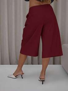 MUSERA Quần đùi dài dáng rộng cạp thấp xếp ly, thanh lịch, dễ thương, gợi cảm, phong cách đường phố, thích hợp cho buổi tối, ngày Valentine, mùa xuân, thường ngày, mùa hè. - Màu Đỏ Sâu - Xem 4