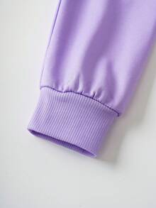 Mr Men Little Miss X SHEIN Tween Girl Casual Cute Cartoon & Letter Graphic Crew Neck Sweatshirt And Pants Set, Autumn - Multicolor - View 4