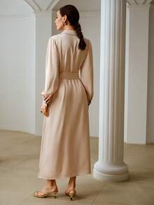 ZEYLAH Spring Ruffled Collar Long Sleeve Satin Dress, Romantic For Valentine's Day - Baby Pink - View 3