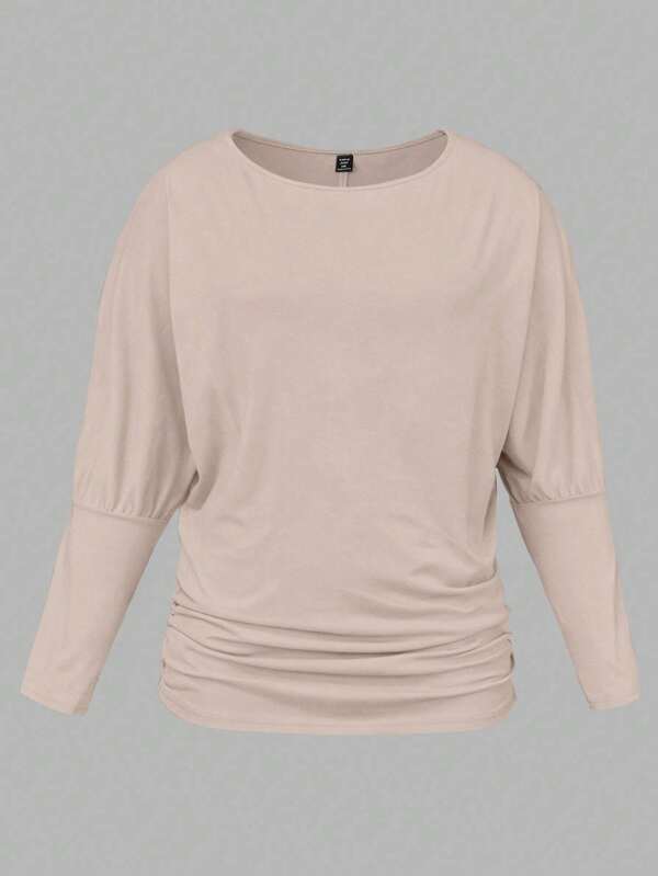 SHEIN LUNE Women's Plus Size Casual Solid Color Crew Neck Long Sleeve Knit T-Shirt, Autumn/Winter