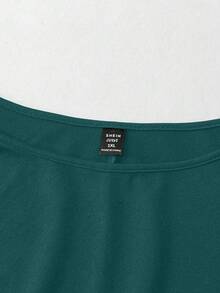 SHEIN LUNE 女式大码休闲纯色圆领长袖针织T恤，秋冬 - 薄荷藍 - 查看 3