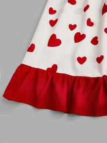 Sweetra Plus Size Ruffle Off Shoulder Strap Dress, Drawstring Waist Contrast Color Patchwork Pleated Long Sleeve A-Line Dress, Suitable For Valentine's Day Date, Home Or Street Wear - Multicolor - View 3