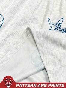 Seascape Print Shell Pattern Sports Shorts Set, Beach Shorts, Coastal Grandma Ocean Apparel, Gift For Ocean & Beach Lovers, Ocean Surf Aesthetic Women Shorts - Light Grey - View 4