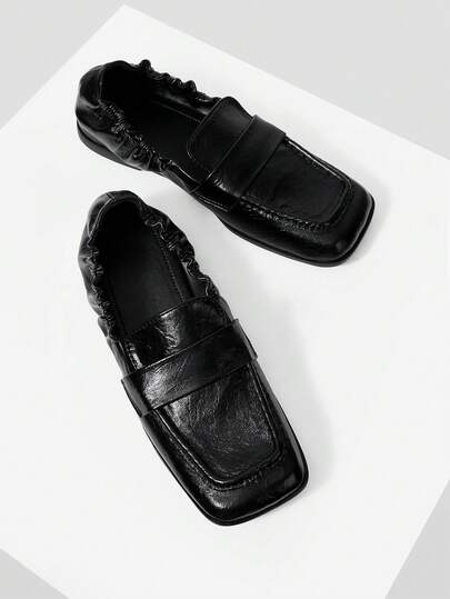 Mnmlis 女士方头褶裥休闲乐福鞋