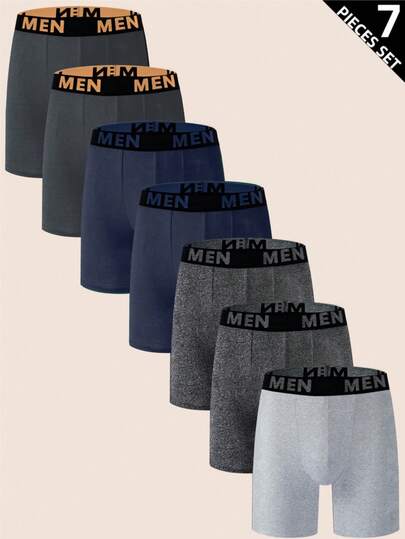 Manfinity Underwear&Sleepwear Basics Set de 7 calzoncillos tipo bóxer cómodos con estampado de letras para uso diario de hombres