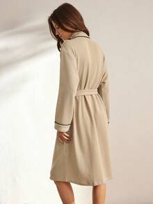 Ocili Soft & Comfortable Waffle Knit Open Front Robe, Casual Loungewear For Women, Spring/Autumn - Khaki - View 2