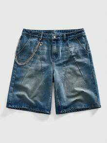 ROMWE MEN Street Life Pantalones cortos vaqueros de hombre con bolsillos, corte holgado y casual - Azul - Ver 7