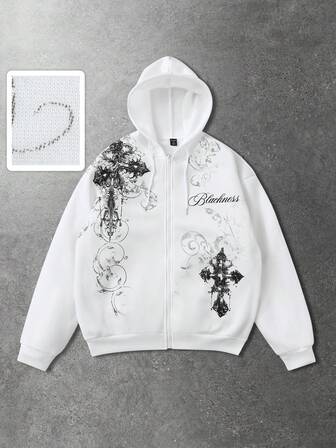 sweat-shirt à capuche décontracté pour hommes avec imprimé croix, automne/hiver