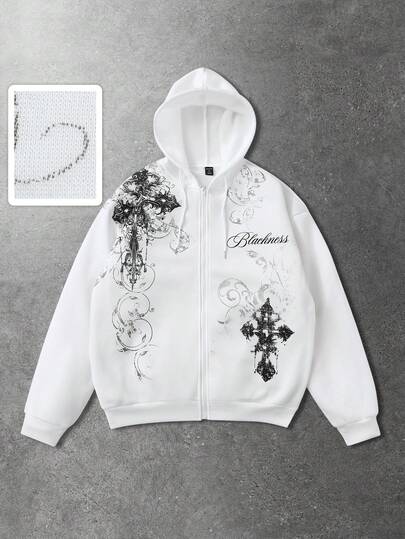 sweat-shirt à capuche décontracté pour hommes avec imprimé croix, automne/hiver