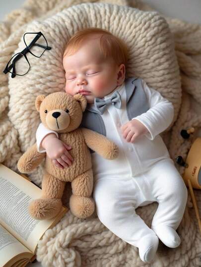 Spring/Autumn Gentleman Bow Tie Romper, 2 In 1 Baby Jumpsuit Long Sleeve Outfit, 1 Year Old Baby Crawler Suit