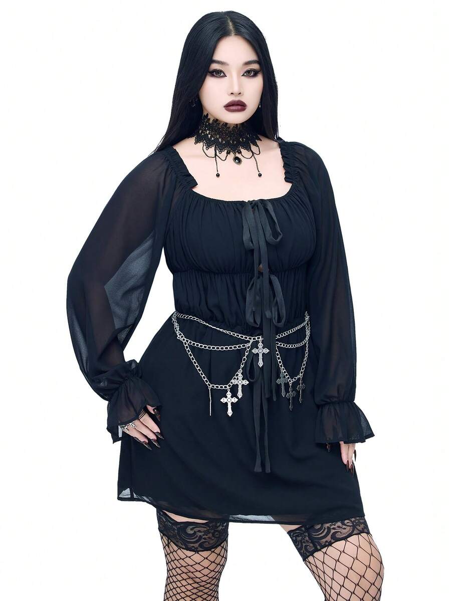 Coolane Vestido mini con mangas abullonadas para fiestas, festivales, salidas y eventos de estilo renacentista - Negro - Ver 1