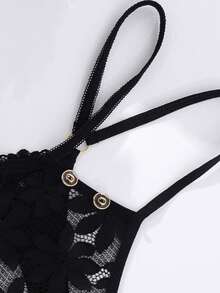 Low-Waist Sexy Lace Floral Elegant Elastic G-String Panties For Women, Lingerie - Black - View 6
