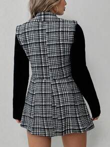 Juhart Bộ 2 món áo vest kẻ caro + chân váy midi dáng chữ A dành cho nữ cỡ lớn, thanh lịch khi đi làm hàng ngày - Xám - Xem 2