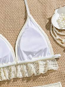 Bộ bikini 2 mảnh cho bé gái tuổi teen, Bộ sưu tập mới năm 2026, Đồ bơi thời trang màu mơ và trắng, thanh lịch, nữ tính, năng động, dễ thương, thích hợp để bơi lội, đi nghỉ, đi biển, đi hồ bơi, chụp ảnh, làm quà tặng - Màu be - Xem 5