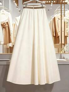 Franclia Plus Size Women French Button Decor A-Line Skirt - Apricot - View 2